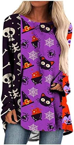 Tops sexy para mulheres camisa para leggings Halloween impresso Longo pescoço redondo solto de manga longa gráfico de moletom