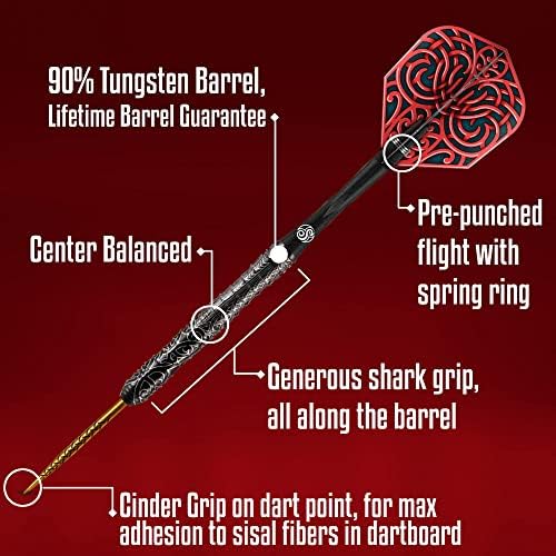 Tomada! Darts Warrior Kapene 90% Tungstênio Pro jogando Darts Aço de ponta de aço, profissional - fabricado na Nova Zelândia - Projetado voos de dardos para mulheres e homens - barras de ponta de metal para adultos