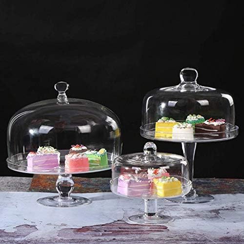 Posto de bolo de vidro Yangbo, tampa de vidro transparente bandeja de bolo de pó de pó de pó Alta bandeja de decoração de decoração