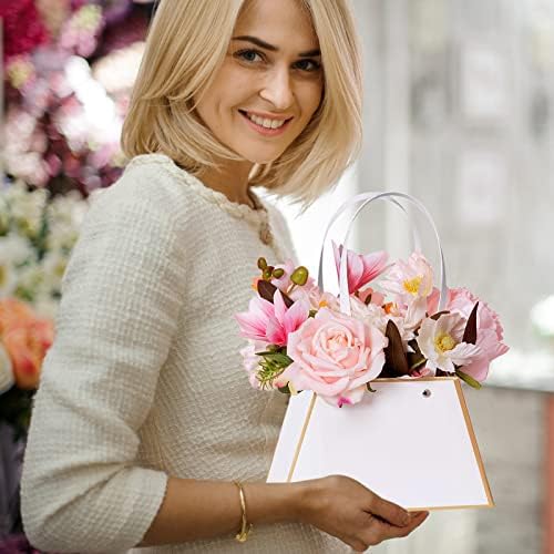 Caixa de flores do presente de papel artesanal de 4pcs, caixas de flores portáteis para arranjos com manuseio de sacos de buquê trapezoidal