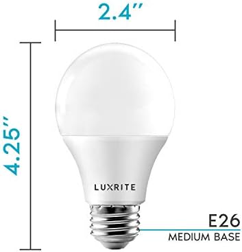 Luxrite A19 LED Bulbo 60W equivalente, 3000k Branco macio, 800 lúmens, lâmpadas LED padrão diminuídas 9W, com classificação de equipamento