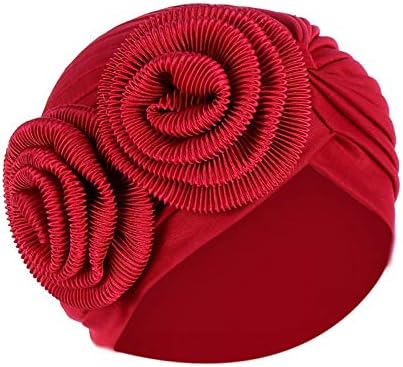 Ruffle plissado Headwrap para mulheres envolve o chapéu de grão de flores de turbante estica estacionamento vintage de cabeça desleixada para mulheres