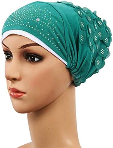 Mulheres gorda chapéu de turbante Rhinestones embrulhando muçulmanos quimiote com quimiotera