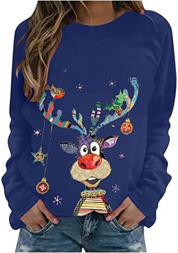 Pimoxv Feia Sweatshirts para mulheres Camisas de manga comprida Dress Fall Dress Up Neon Led Reindeer Graphic Tees
