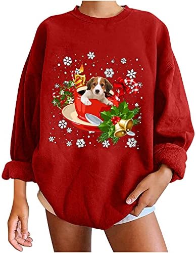 Sorto de outono para mulheres Graphic 2021 Fashion Christmas Vintage Print Print Sleeve Shirts Crewneck Sweethirtshirts