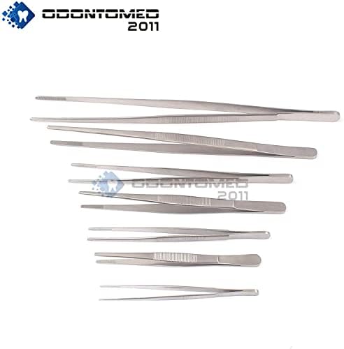 Pacote ODONTOMED2011 de 7 pinças de aço inoxidável Tweezer com pontas serrilhadas de precisão para comida do mar