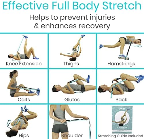Vive Stretch Strep - Banda esticada para melhorar a flexibilidade - esticando a cinta de ioga - cinto de exercícios e fisioterapia para reabilitação, pilates, dança e ginástica com livro de guia de exercícios