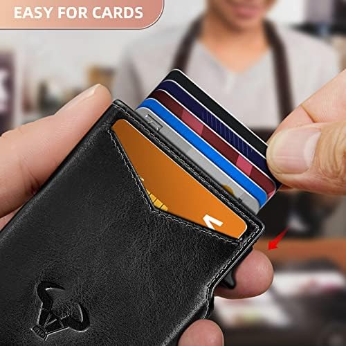 Carteira Bulliant Men, Pocket Slim Front Pocket Cleol RFID Blocking-Metal Case com casca de couro