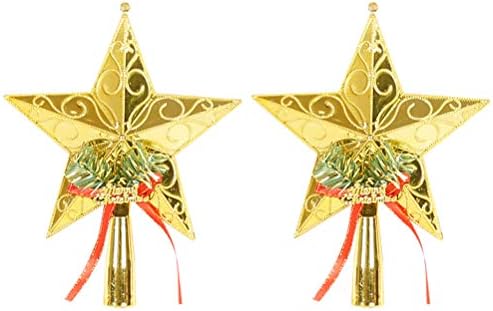 Abaodam 2pcs Golden Christmas Tree Topper Star Star Pentagram Decor de Treetop Árvore de Natal Ornamento Plástico Festa de Festas