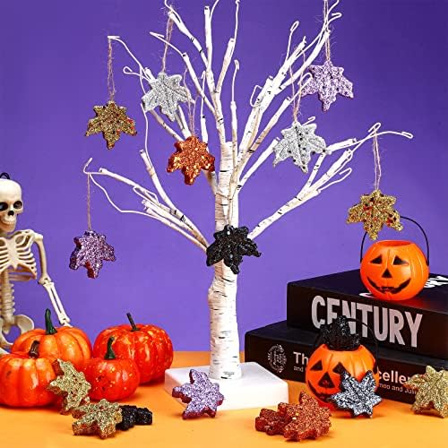 36 PCs Ação de Graças Halloween Glitter Maple Folhas de abóbora mini folhas de outono pendurado ornamentos de abóbora colorida