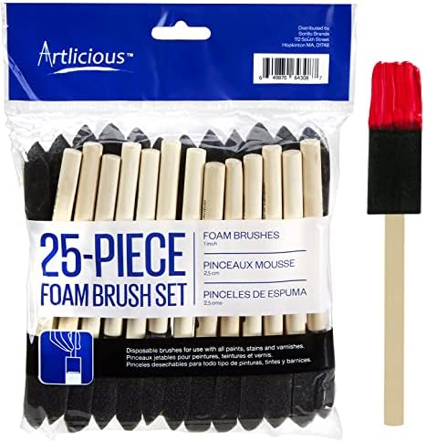 Pincéis de espuma Artlicious, 25 pacote, 1 polegada, escovas de esponja para pintura, escova de tinta de esponja, escovas de