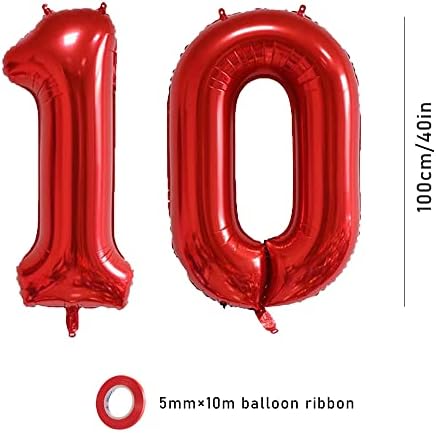 Ceqiny 40 polegadas 10º número Balão Mylar Balloon Balão Gigante Balão Alfabeto Balão para Festa de Aniversário Casamento Decoração de Novo Bridal Noivado Decoração de Fotos de Fotos de Photo