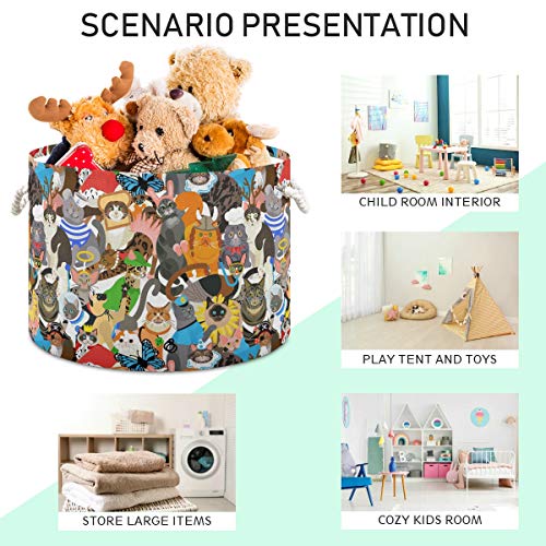 Cat Animal Get Town Toy Horting Round Canvas Organizador Bin Storage Bin impermeável para crianças Rapaz