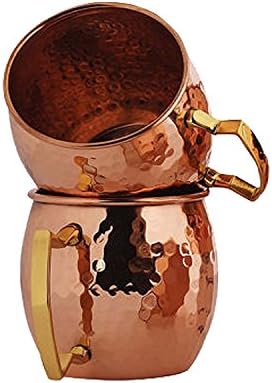 Copperware fora e dentro de cobre puro, artesanato martelado Moscow Vodka Drinkware Copper Caneca, conjunto de 2 pc, 4 polegadas
