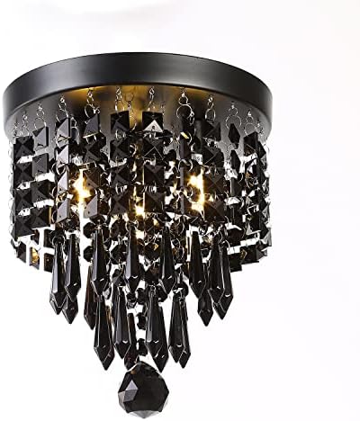 Raymalux mini lustre 3 luzes iluminação de lustre de cristal preto, elegante luz de teto de montagem moderna e elegante para quarto, corredor, vida, sala de jantar