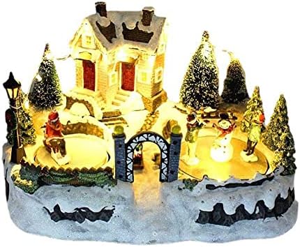 Skate Christmas Village - Decoração de Natal animada Pré -iluminada Musical Winter Snow Village com boneco de neve perfeito para suas decorações internas de Natal e displays de vila de Natal