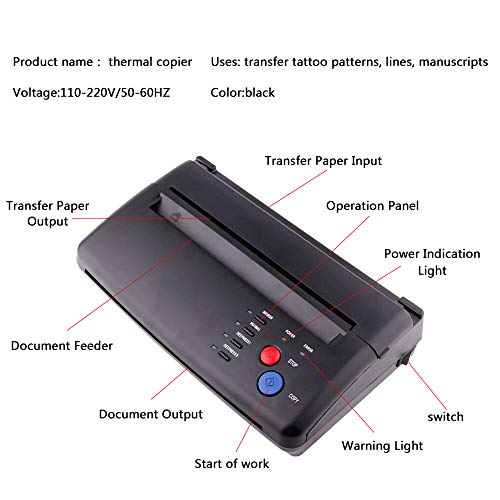 Impressora de copiadora térmica de transferência de tatuagem preta com papéis de transferência de 10pcs