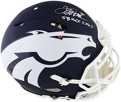 Terrell Davis assinou o capacete da NFL autêntico do Denver Broncos com um capacete da NFL com inscrição SB XXXII MVP -