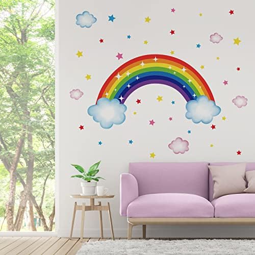 Decalques de parede de arco -íris runtuo adesivos de arte de parede de estrela colorida para garotas garotas crianças berçário