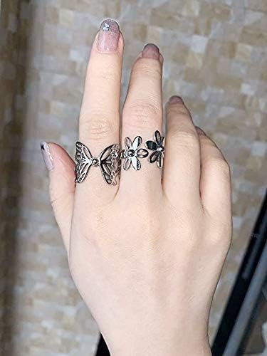 DTJA Requintada Filigree Butterfly Band anel para mulheres meninas Aço inoxidável Declaração de alto polido Aases de animais