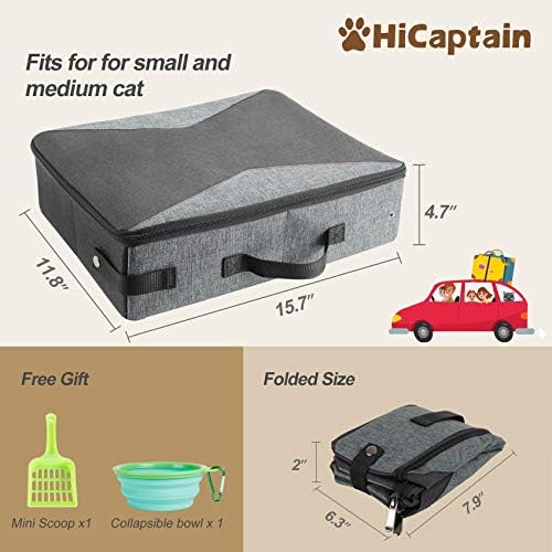 Caixa de areia de viagem de Hicaptain para gato com tampa e manuseio portátil portátil portátil portátil transportadora de lixo para gato
