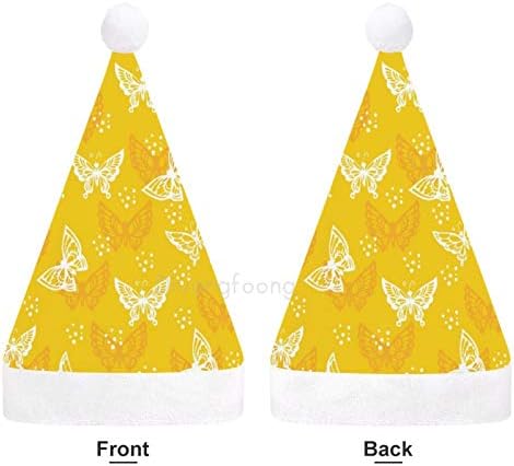 Chapéu de Papai Noel de Natal, chapéu de férias de Xmas de borboleta amarela para adultos, Hats de Natal de Comforto Unisex para