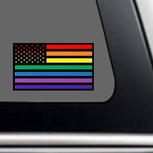 Bandeira do arco-íris adesivo de pára-choques do orgulho gay-lgbt-q-ia estrelas e listras premium decalque de vinil 5 x 3 polegadas