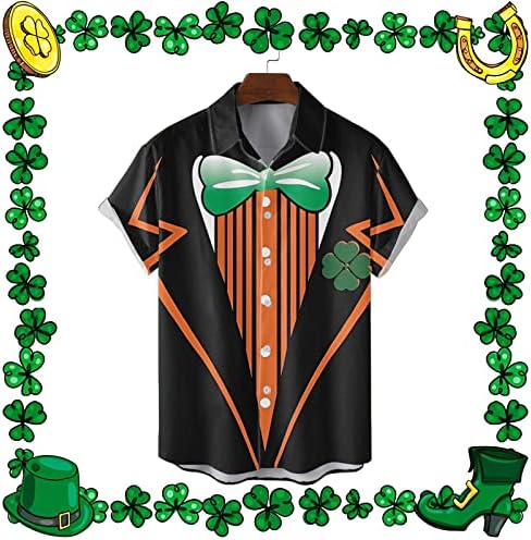 Dsodan St. Patrick's Day masculino Button Down Down Camisetas de manga curta Casual Tops Green Graphic Plus Tamanho Camisa