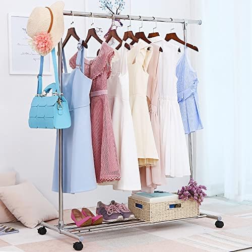 Rack de vestuário para roupas de metal Zbyl, Rack de guarda-roupa móvel, Racking Rolling Rack com rodas, lavanderia portátil Rack