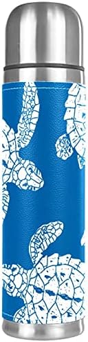 Caneca isolada a vácuo de aço inoxidável, garrafa de água térmica de padrão de tartaruga azul para bebidas quentes e frias para