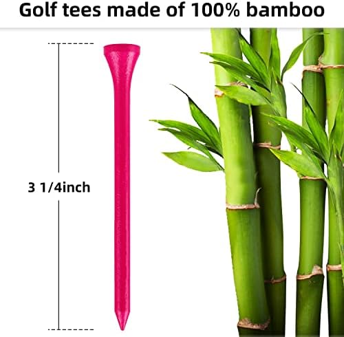 Mykuja Pink Golf Tees 100pcs pack-3 1/4-2 3/4-2 1/8 Women Golf Tees-Girls Tees Golf Bamboo Golf Tee-Golf Gifts