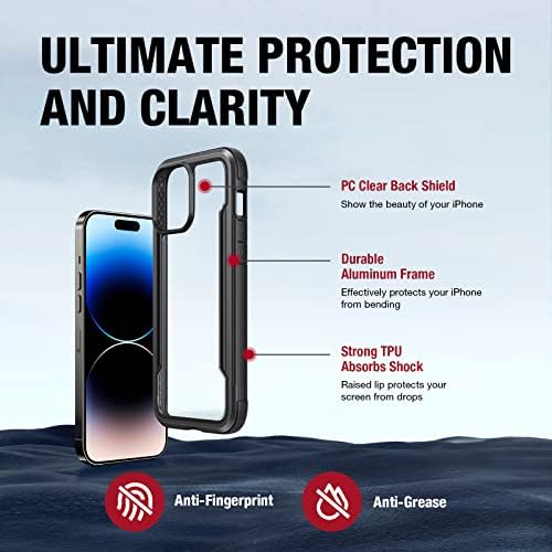 Escudo arrebatador para iPhone 14 Pro Case, Caso claro de proteção à prova de choque, queda de 10 pés de grau militar