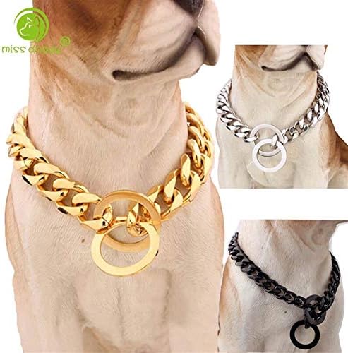 Habadog 15mm de 15 mm de ouro forte aço inoxidável colarinho de cães de cães de metal Treinando colares de corrente para cães grandes pitbull bulldog