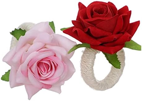 Gkmjki 6pcs Rose Rose Flower Napkin Rings, Handicraft Silk Flower Narder Dintar Decoração das mesas