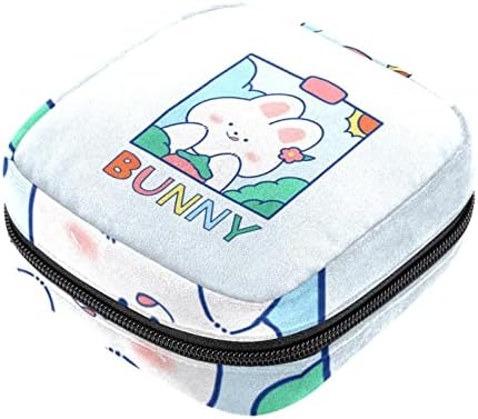 Bolsa de armazenamento de guardanapos sanitários de Oryuekan, sacos de zíper menstrual reutilizável portátil, bolsa de armazenamento de tampões para mulheres meninas, desenho animado de animais de coelho aquático de coelho