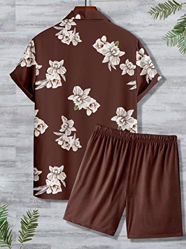 Nibhz roupas de duas peças para homens camisa e shorts de impressão floral sem tee