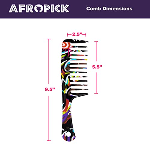 Afropick Anti-estático de dente largo plástico preto picareta de cabelo para pente de pick de pick-pick de cabelo curto e cacho