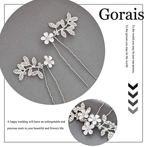 Gorais Bride Wedding Hair Pins Silver Flower Bridal Hair Clipes Folhas Cabelos acessórios para mulheres e meninas