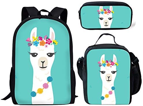 Seanative Girls School Backpack Set Cartoon Llama Alpaca Prind Kids ombro Bag de Livro de Lápis Térmico Lápis