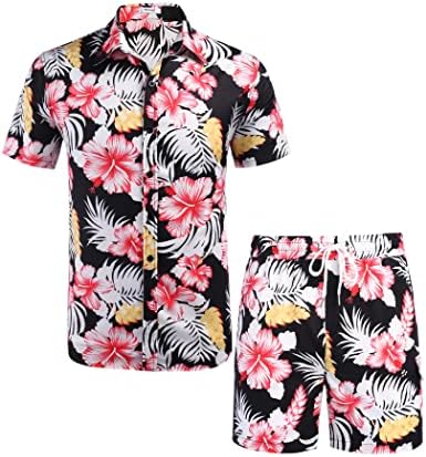 Wataxii mens de camisas havaianas de manga curta sets camisa de férias e shorts 2pcs camisas tropicais casuais para homens