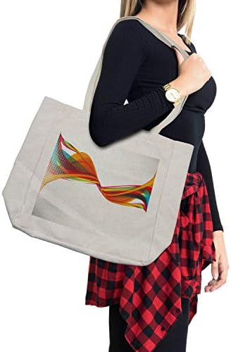 Bolsa de compras abstrata de Ambesonne, fumaça de onda curvada arco-íris, como imagem com estilo de pixel, obra detalhada de impressão
