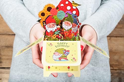 GIIFFU 3D POP -UP BINDERNY CARTS, Gnome Birthday Card, Feliz Aniversário Pop -Up Card, Feliz Aniversário para Crianças, Cartões de Aniversário para ele, Greeting de presente de aniversário Cartões com envelope e cartão de nota