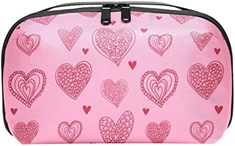 Bolsa de maquiagem à prova d'água RETRO Pink Love Heart Makeup Bag Organizer Travel Bolsa de higiene pessoal pequena bolsa de beleza cosmética para adolescentes meninas mulheres mulheres