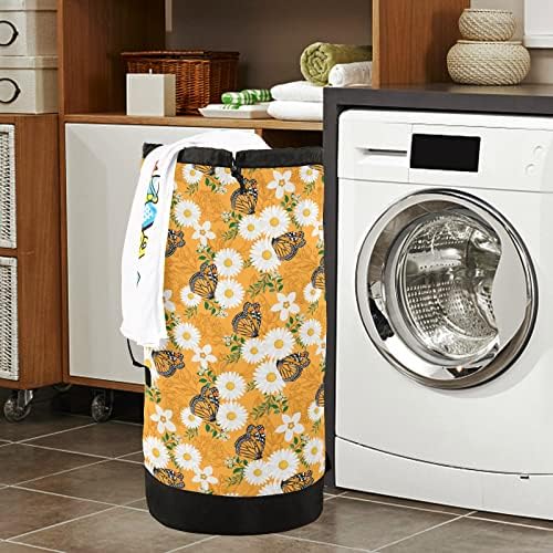 Mochila de lavanderia lavável MnSruu Mochila grande bolsa de roupas sujas com alças de ombro ajustáveis, borboleta amarela