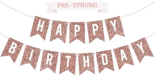 Banner de feliz aniversário pré -Strung - sem DIY - Rose Gold Glitter Birthday Party Banner - Garland pré -atacado