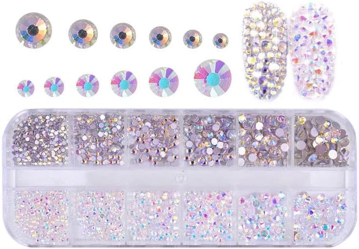 12 Grid Nails Art Accesorios Ab Clear Rhinestones 3D Gems Gems Pearl Diy Manicure Decoração de suprimentos de unhas