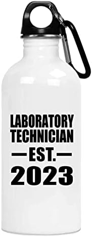 Projeta o técnico de laboratório estabelecido est. 2023, garrafa de água de 20 onças de aço inoxidável copo isolado,