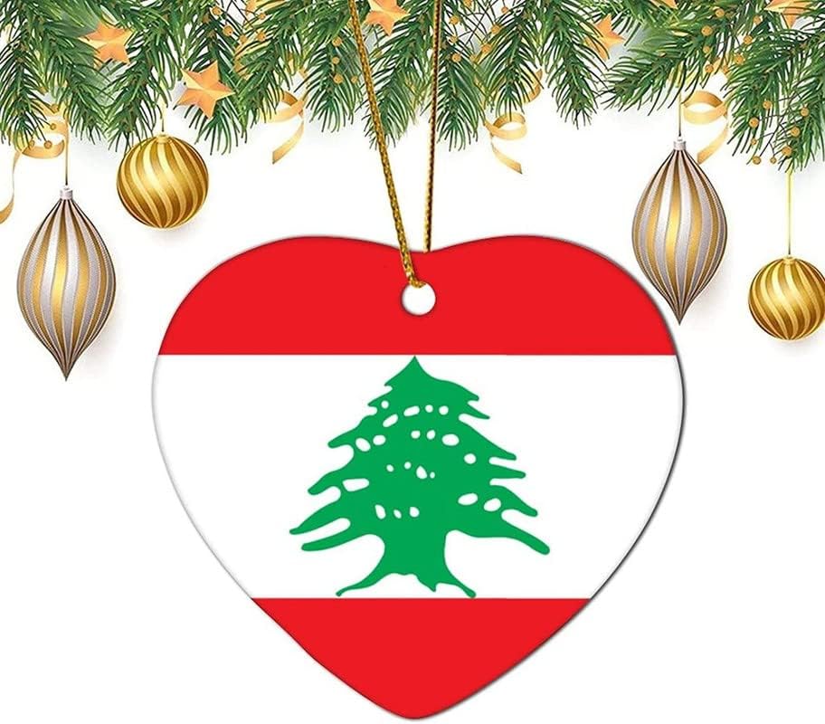 Ornamento pendurado de Natal, Bandeira do Líbano Cerâmica Acessórios pendurados de Natal Manada de Natal, Presentes para decorações