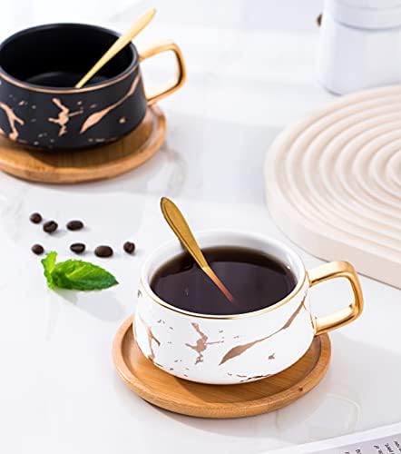Jusalpha 10 oz Luxury Golden Hand Print Coffee Chearcup com pires de bambu Conjunto de mármore de moda para mulheres TCS19