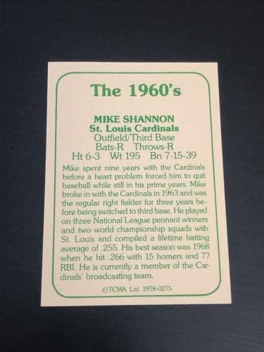 Mike Shannon 1978 TCMA O cartão autógrafo de 1960, St. Louis Cardinals - Baseball lançou cartões autografados